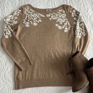 Rain and Rose, size Small, tan and white sweater